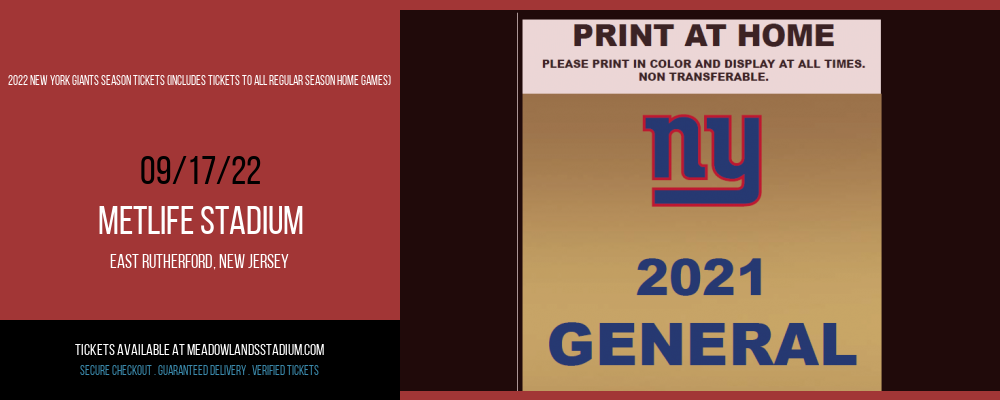2022 New York Giants Season Tickets (Includes Tickets To All Regular Season Home Games) at MetLife Stadium tickets 2022 New York Giants Season Tickets (Includes Tickets To All Regular Season Home Games) at MetLife Stadium