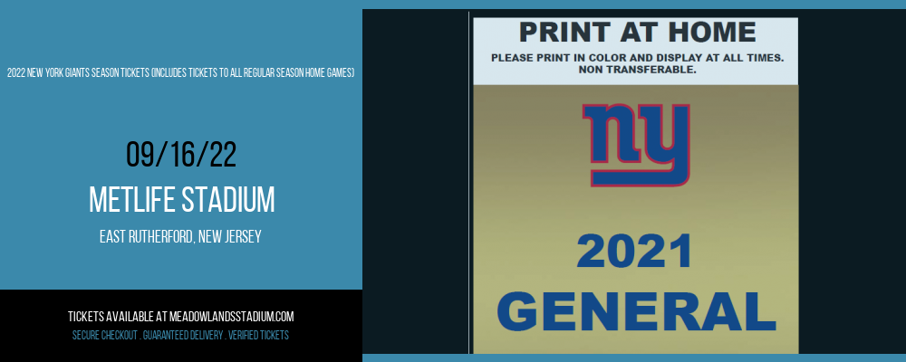 2022 New York Giants Season Tickets (Includes Tickets To All Regular Season Home Games) at MetLife Stadium tickets 2022 New York Giants Season Tickets (Includes Tickets To All Regular Season Home Games) at MetLife Stadium